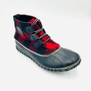 Sorel boots Out N About Boots Red Black Plaid Duck Boots Women Size 7 Waterproof